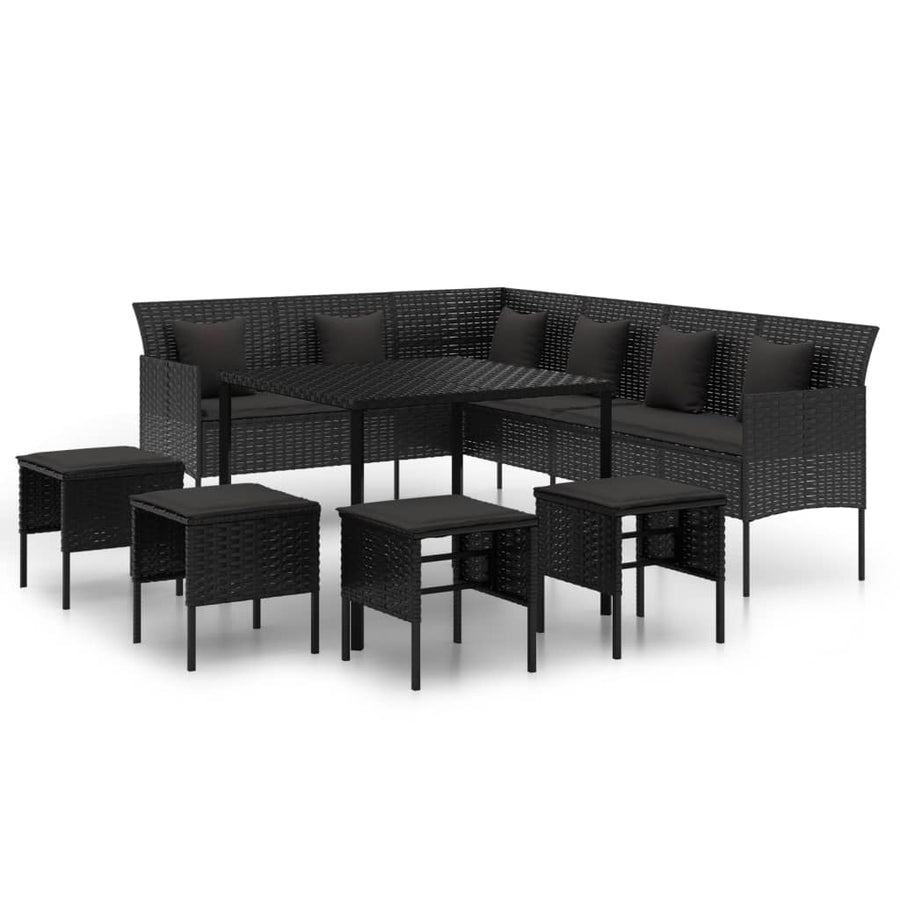 -Delige Tuinset Met Kussens Poly Rattan Zwart