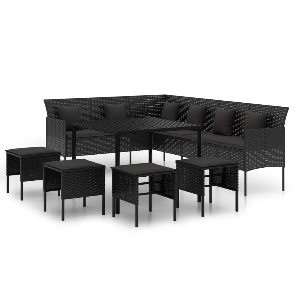 -Delige Tuinset Met Kussens Poly Rattan Zwart