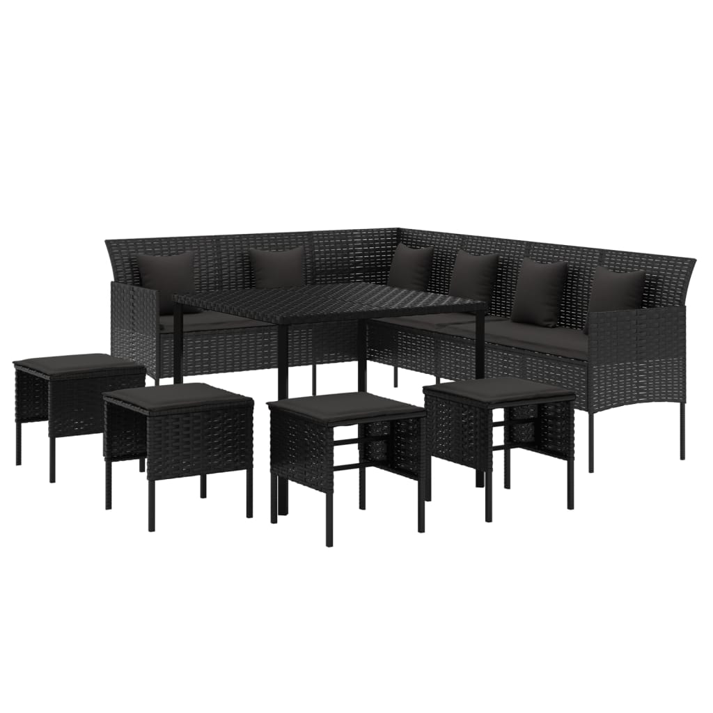 -Delige Tuinset Met Kussens Poly Rattan Zwart