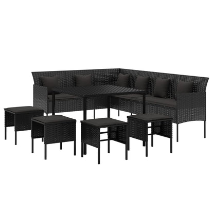 -Delige Tuinset Met Kussens Poly Rattan Zwart