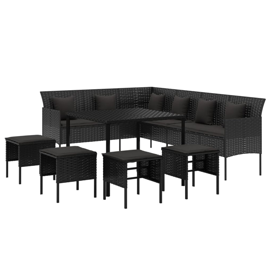-Delige Tuinset Met Kussens Poly Rattan Zwart