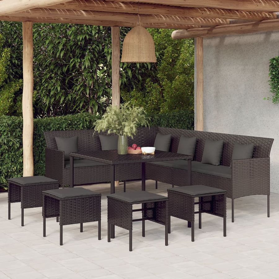 -Delige Tuinset Met Kussens Poly Rattan Zwart