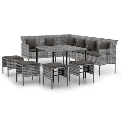-Delige Tuinset Met Kussens Poly Rattan Grijs
