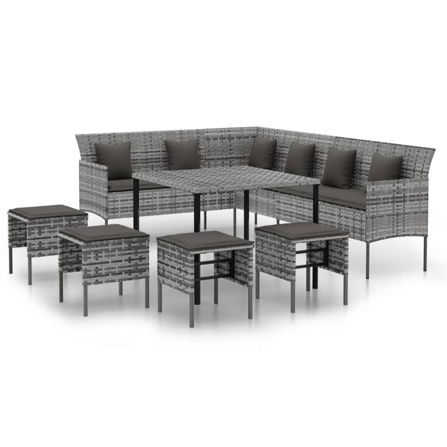 -Delige Tuinset Met Kussens Poly Rattan Grijs