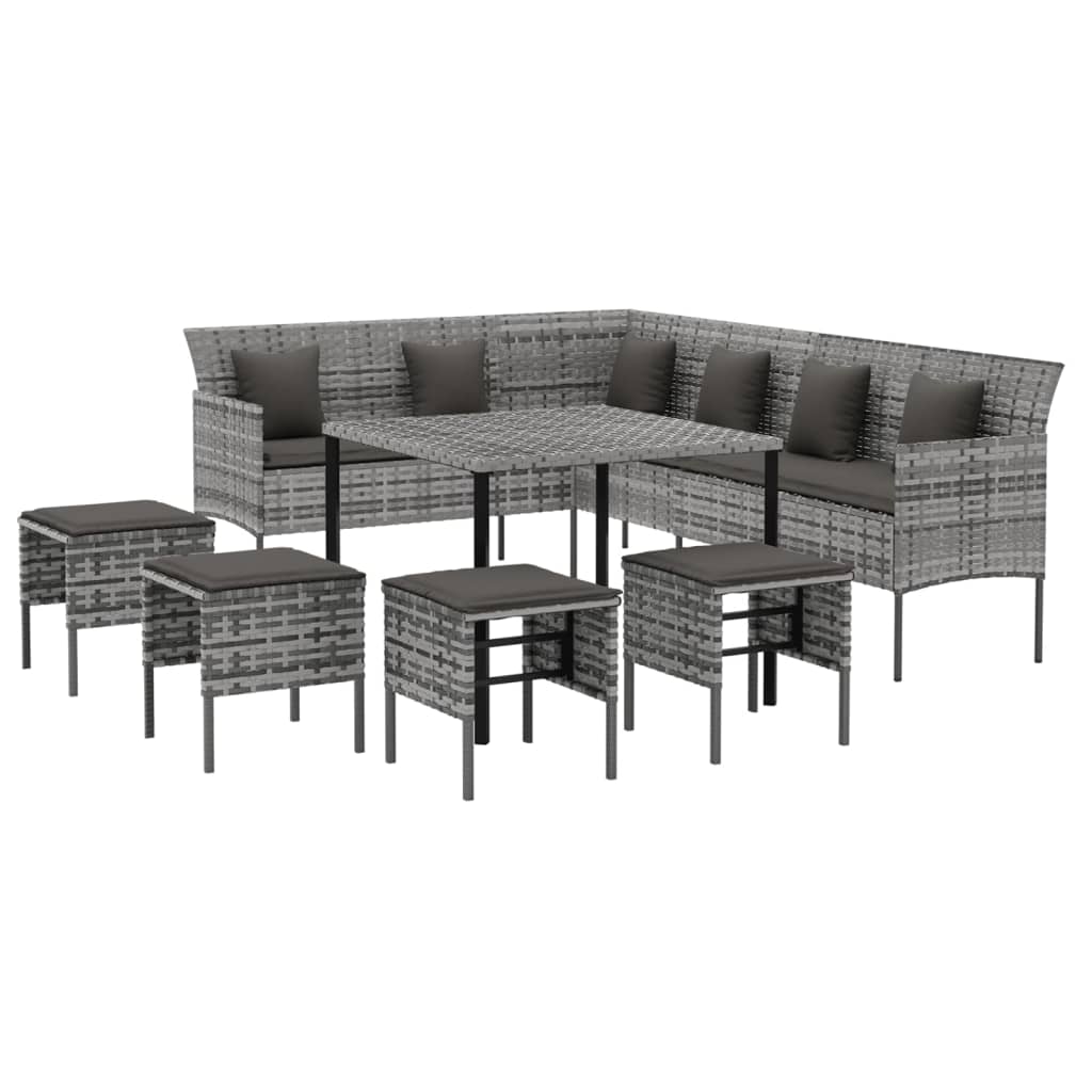 -Delige Tuinset Met Kussens Poly Rattan Grijs