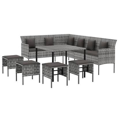 -Delige Tuinset Met Kussens Poly Rattan Grijs