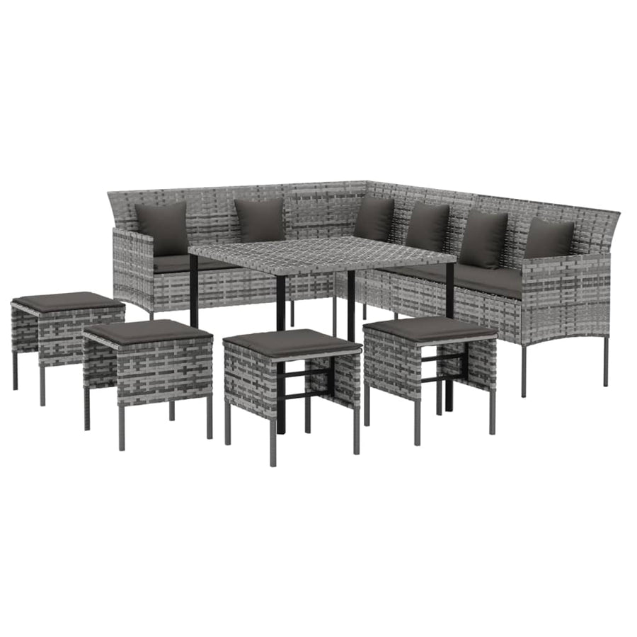 -Delige Tuinset Met Kussens Poly Rattan Grijs