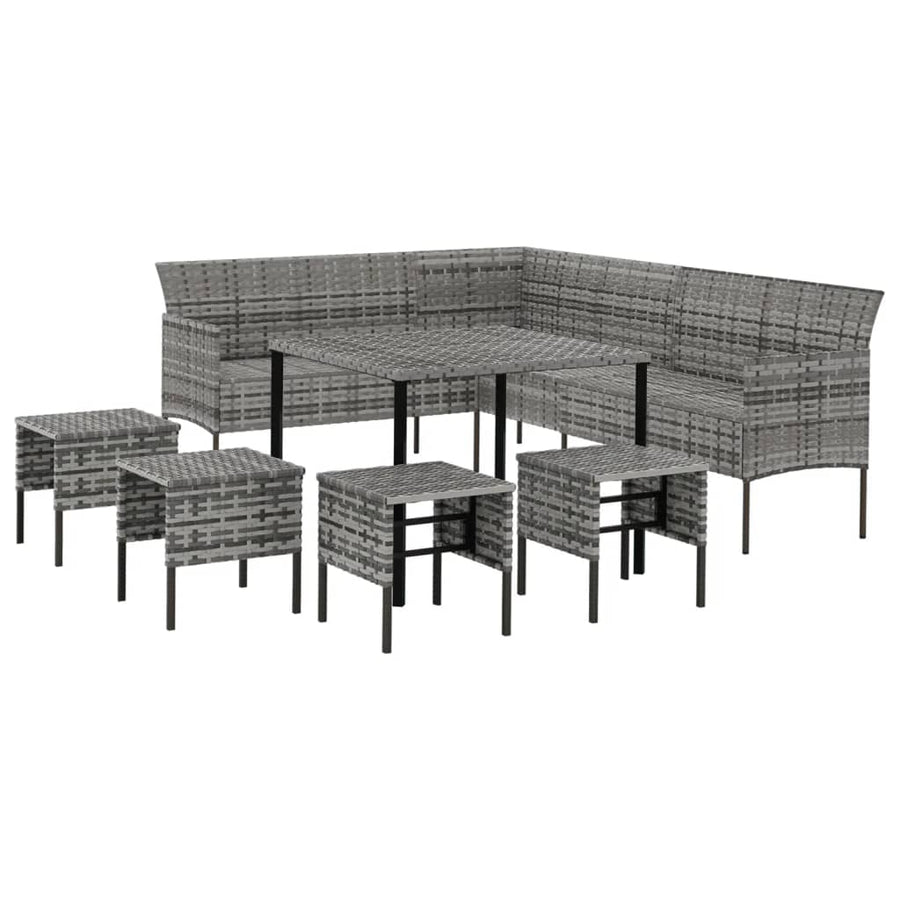 -Delige Tuinset Met Kussens Poly Rattan Grijs