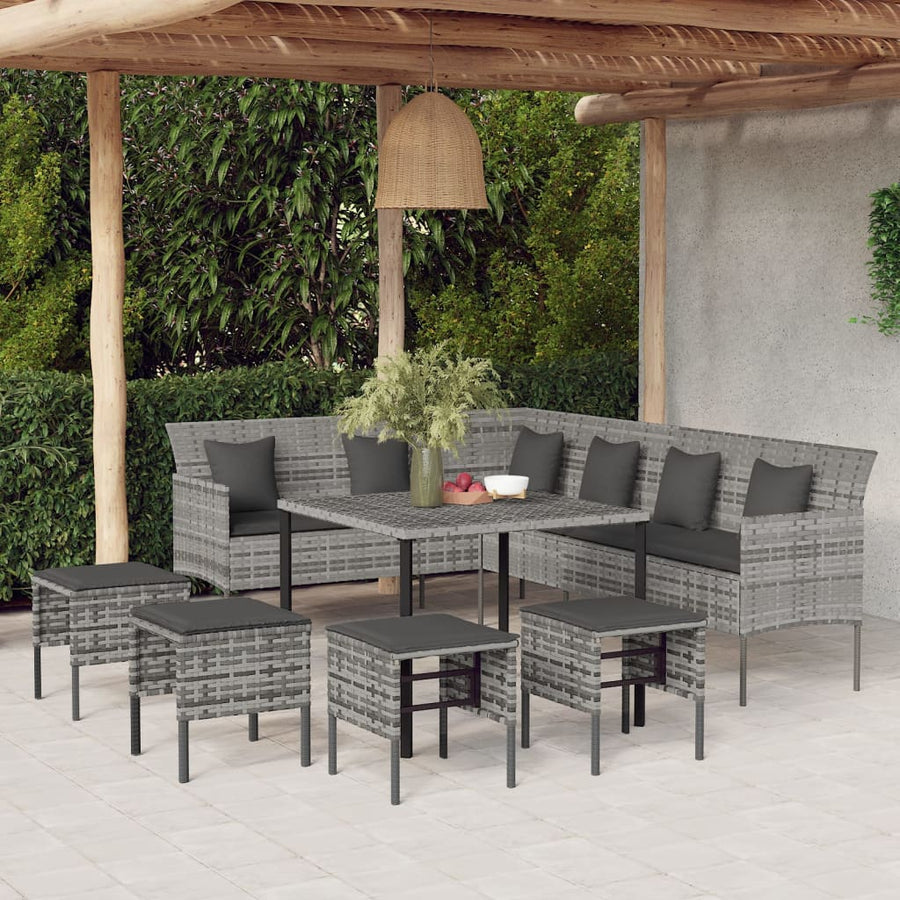 -Delige Tuinset Met Kussens Poly Rattan Grijs