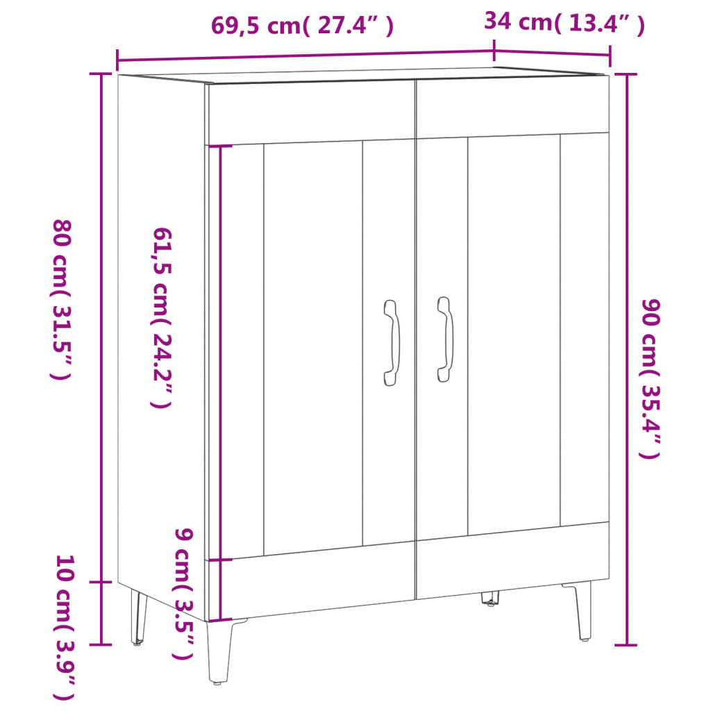 Dressoir 69,5X34X90 Cm Bewerkt Hout Zwart