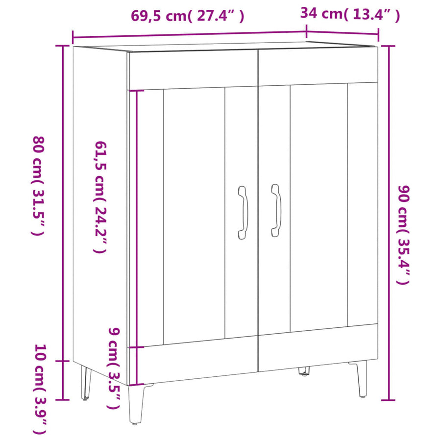 Dressoir 69,5X34X90 Cm Bewerkt Hout Zwart