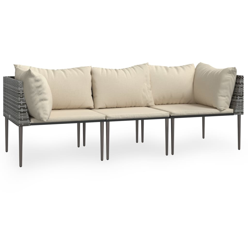 3-delige Loungeset met kussens poly rattan grijs