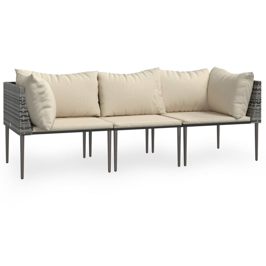 3-delige Loungeset met kussens poly rattan grijs