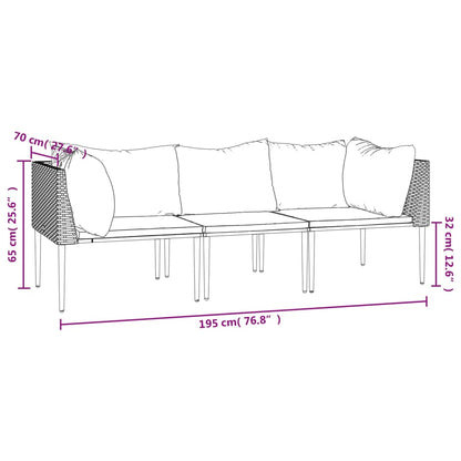 3-delige Loungeset met kussens poly rattan grijs
