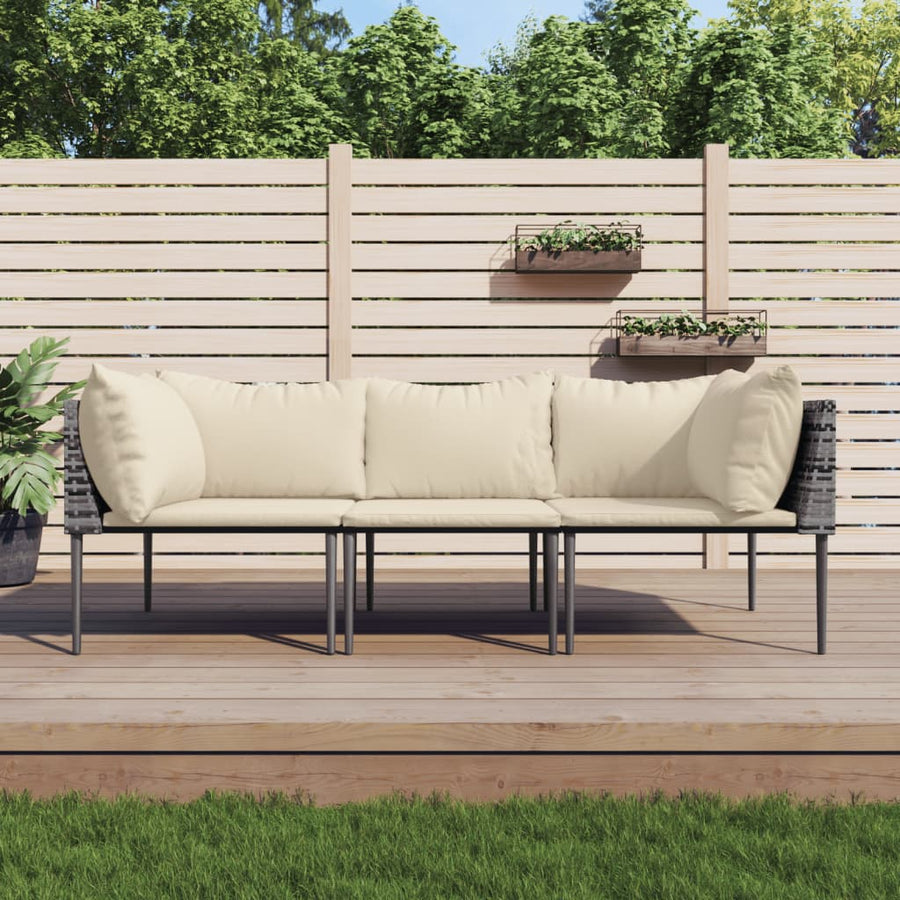 3-delige Loungeset met kussens poly rattan grijs