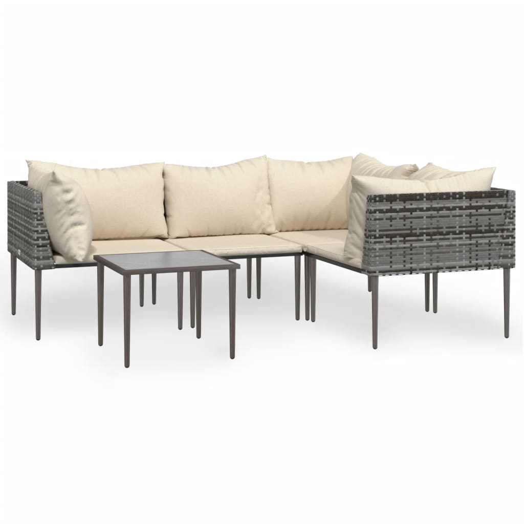 5-Delige Loungeset Met Kussens Poly Rattan Grijs