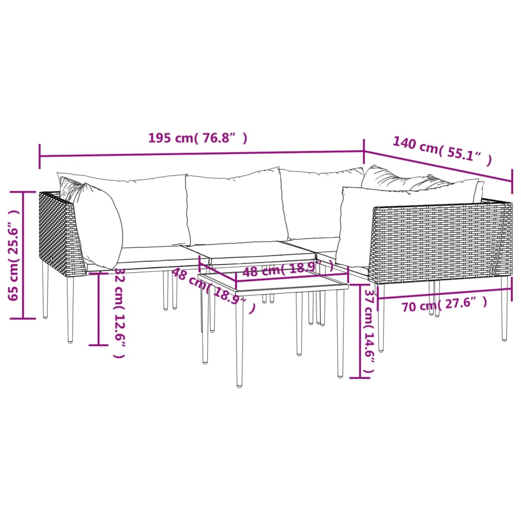 5-Delige Loungeset Met Kussens Poly Rattan Grijs