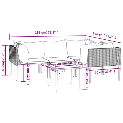 5-Delige Loungeset Met Kussens Poly Rattan Grijs