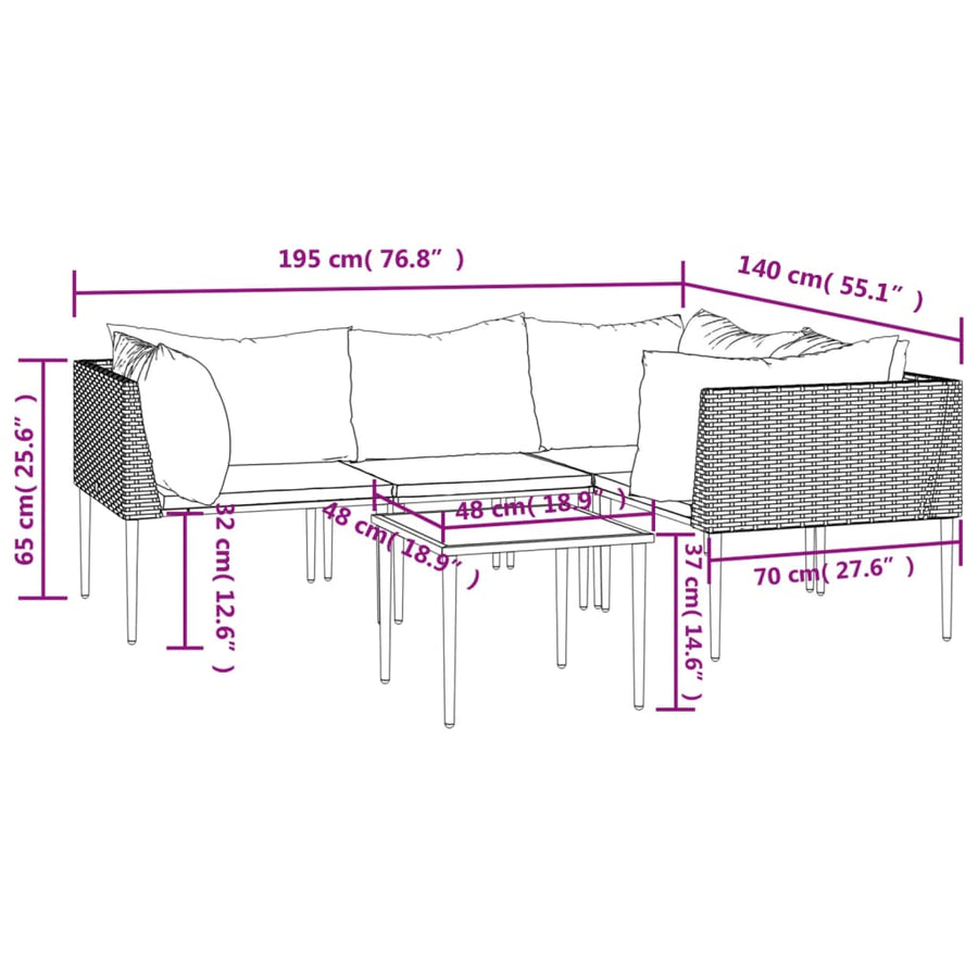5-Delige Loungeset Met Kussens Poly Rattan Grijs
