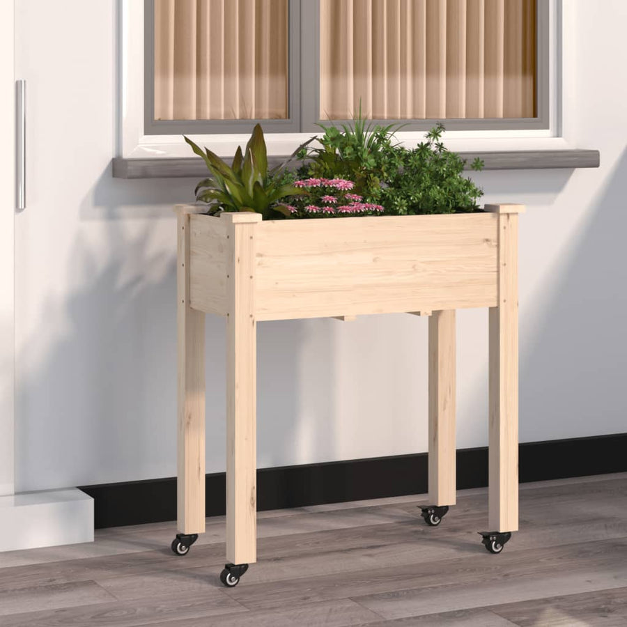 Plantenbak Op Wieltjes Massief Vurenhout 71 x 37 x 80 cm Naturel