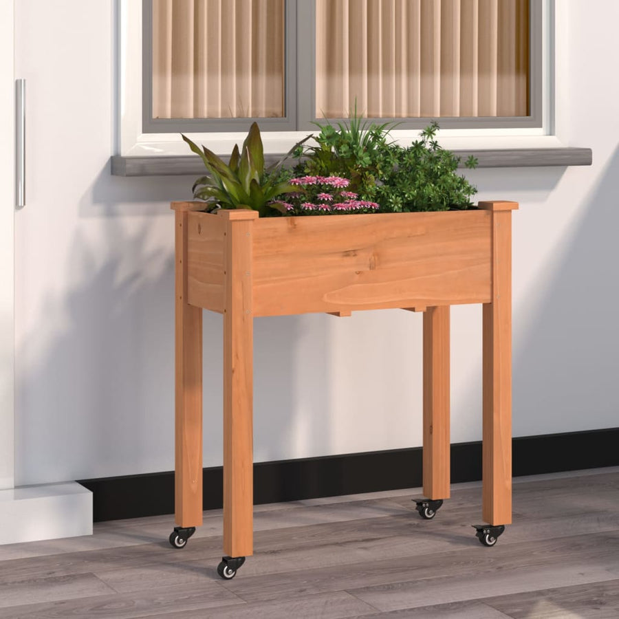 Plantenbak Op Wieltjes Massief Vurenhout 71 x 37 x 80 cm Bruin