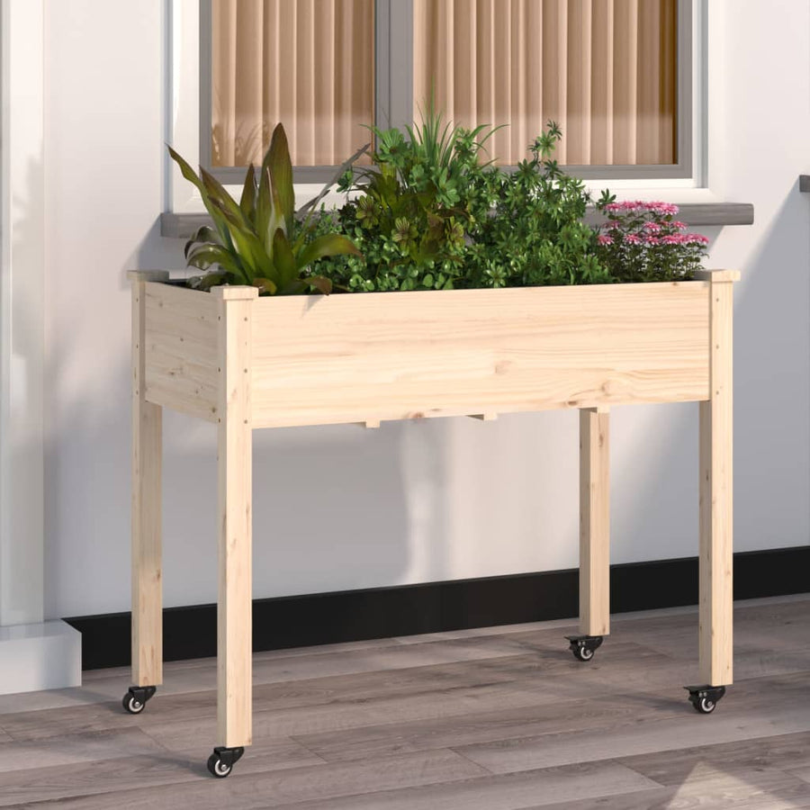 Plantenbak Op Wieltjes Massief Vurenhout 118 x 59 x 80 cm Naturel
