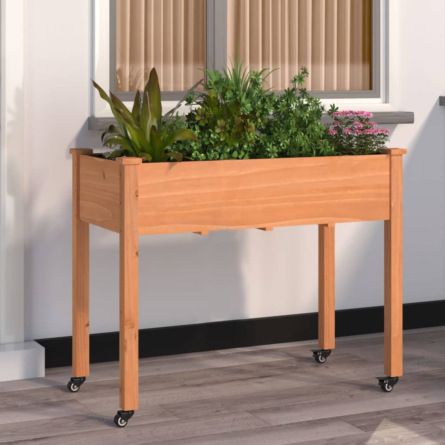 Plantenbak Op Wieltjes Massief Vurenhout 118 x 59 x 80 cm Bruin