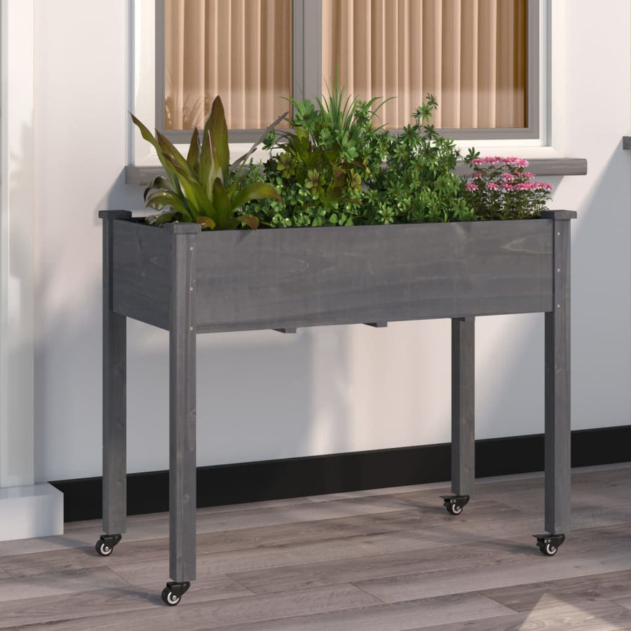 Plantenbak Op Wieltjes Massief Vurenhout 118 x 59 x 80 cm Grijs