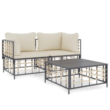3-Delige Loungeset Met Kussens Poly Rattan Antracietkleurig Beige 2x hoek + Tafel
