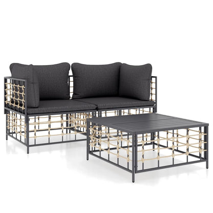 3-Delige Loungeset Met Kussens Poly Rattan Antracietkleurig