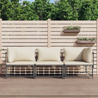 3-Delige Loungeset Met Kussens Poly Rattan Antracietkleurig Beige 2x hoek + midden