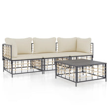 4-Delige Loungeset Met Kussens Poly Rattan Antracietkleurig Beige 2x hoek + midden + Tafel