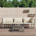 4-Delige Loungeset Met Kussens Poly Rattan Antracietkleurig Beige 2x hoek + midden + Tafel