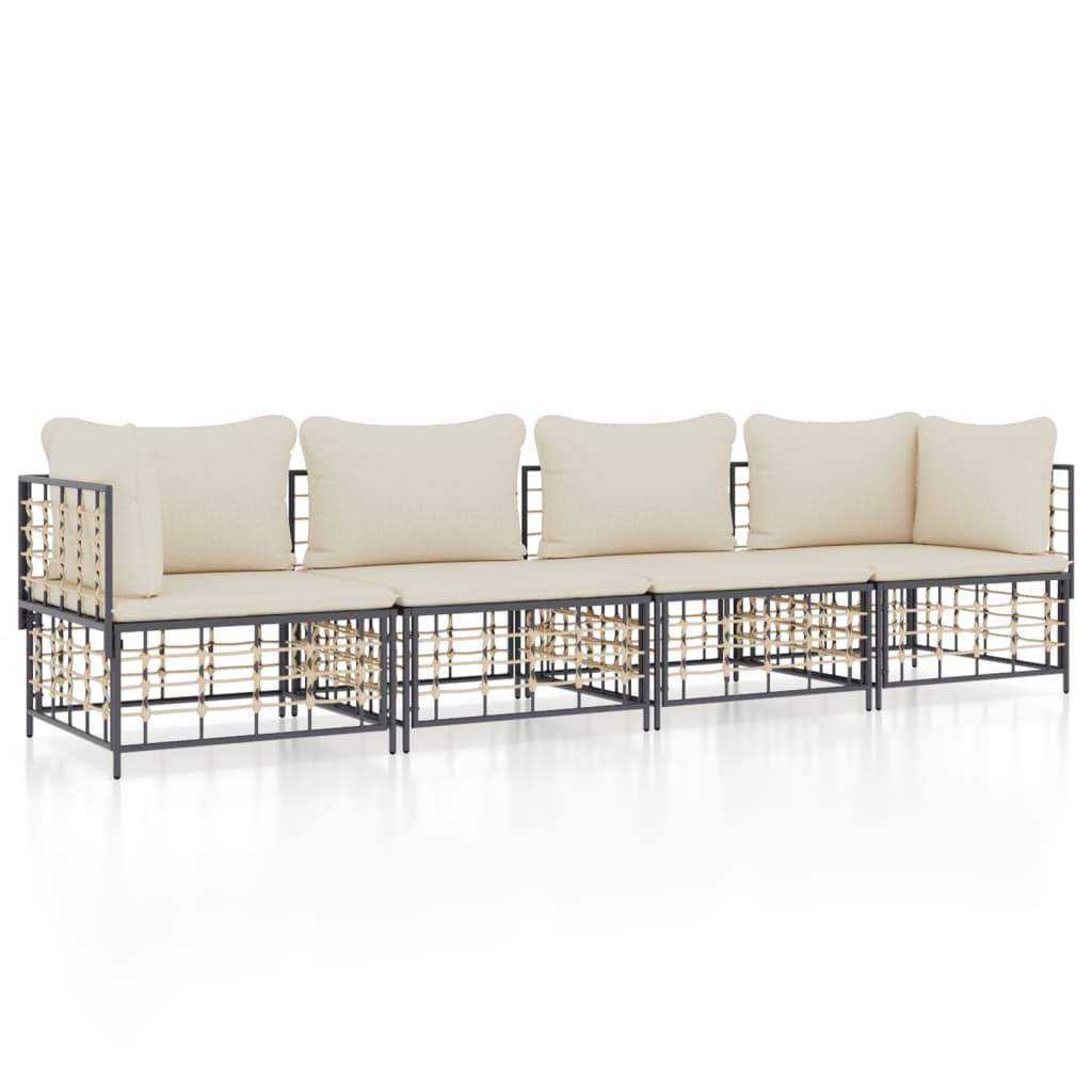 4-Delige Loungeset Met Kussens Poly Rattan Antracietkleurig 1