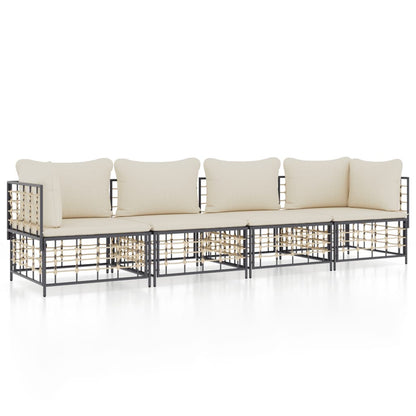 4-Delige Loungeset Met Kussens Poly Rattan Antracietkleurig 1