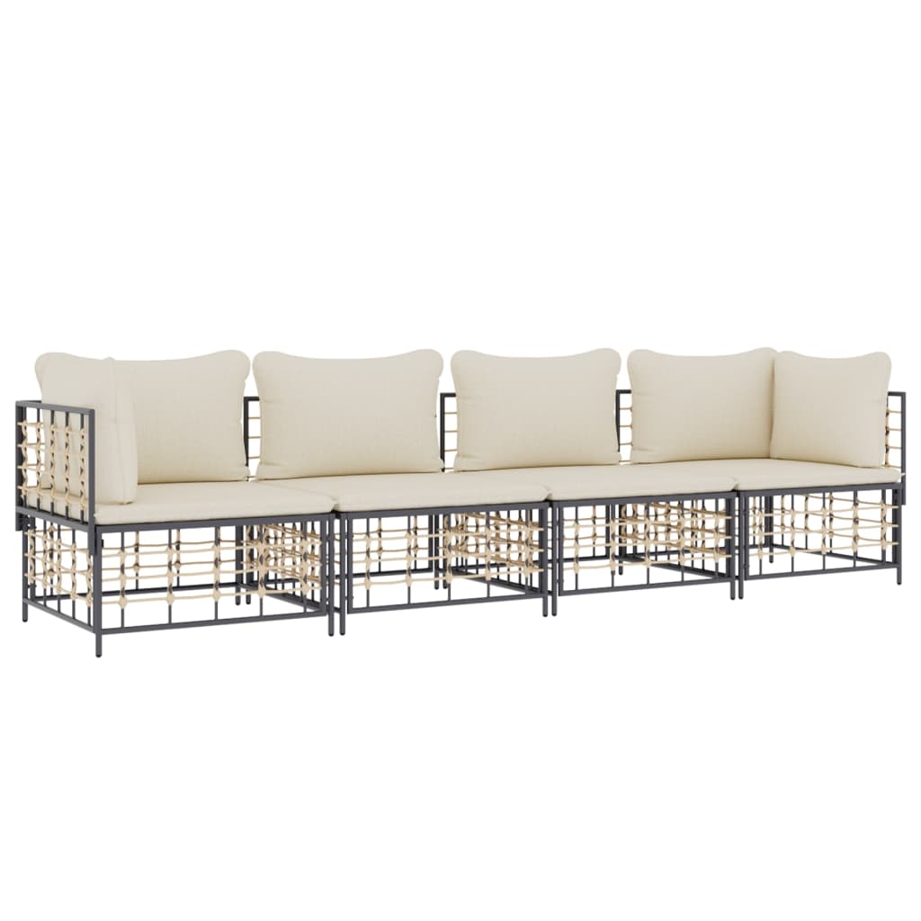 4-Delige Loungeset Met Kussens Poly Rattan Antracietkleurig 1