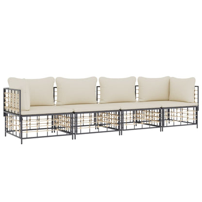 4-Delige Loungeset Met Kussens Poly Rattan Antracietkleurig 1