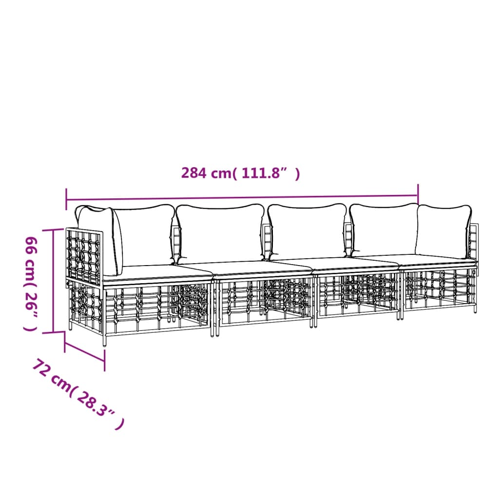 4-Delige Loungeset Met Kussens Poly Rattan Antracietkleurig 1