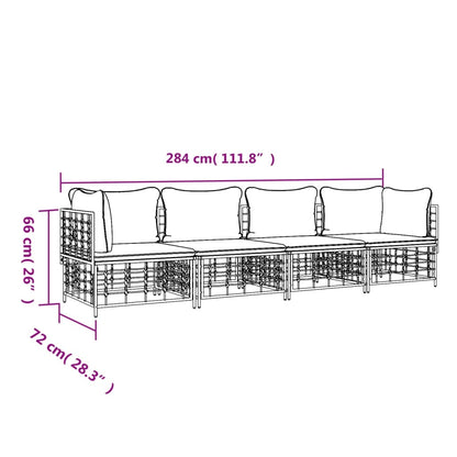 4-Delige Loungeset Met Kussens Poly Rattan Antracietkleurig 1