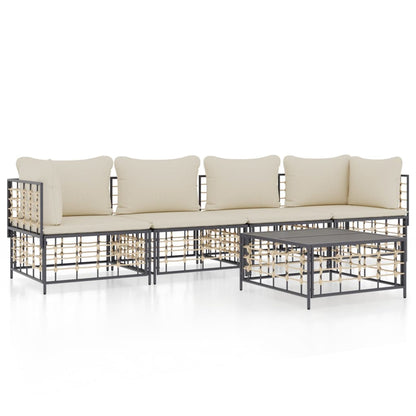 5-Delige Loungeset Met Kussens Poly Rattan Antracietkleurig