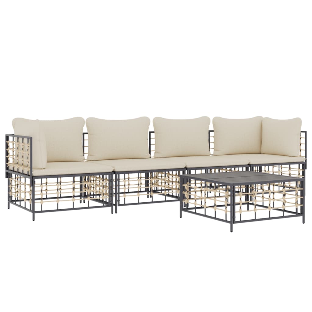 5-Delige Loungeset Met Kussens Poly Rattan Antracietkleurig