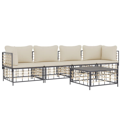 5-Delige Loungeset Met Kussens Poly Rattan Antracietkleurig