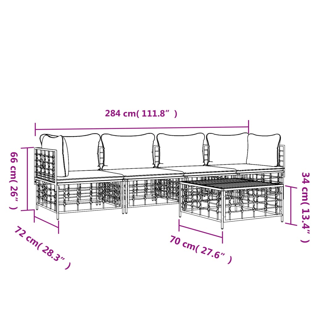 5-Delige Loungeset Met Kussens Poly Rattan Antracietkleurig 1