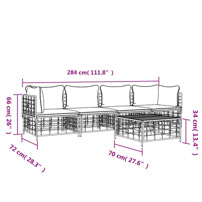 5-Delige Loungeset Met Kussens Poly Rattan Antracietkleurig 1