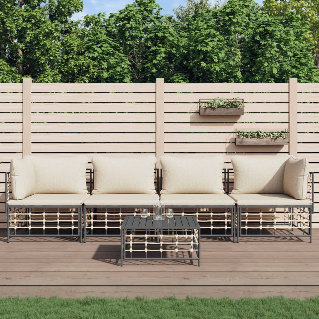 5-Delige Loungeset Met Kussens Poly Rattan Antracietkleurig 1