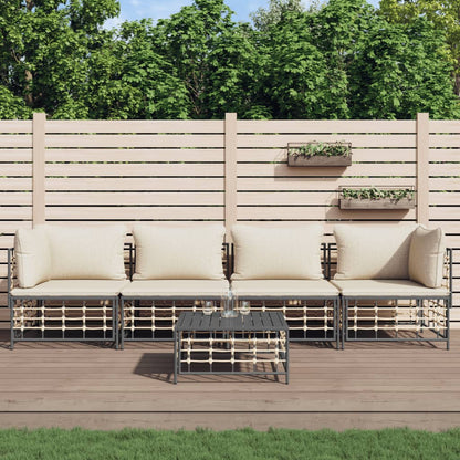 5-Delige Loungeset Met Kussens Poly Rattan Antracietkleurig