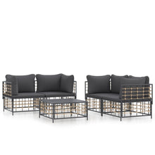 5-Delige Loungeset Met Kussens Poly Rattan Antracietkleurig Donkergrijs 4x hoek + Tafel