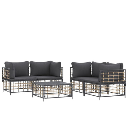 5-Delige Loungeset Met Kussens Poly Rattan Antracietkleurig Donkergrijs 4x hoek + Tafel