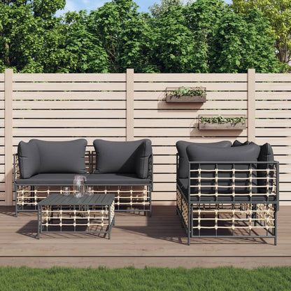 5-Delige Loungeset Met Kussens Poly Rattan Antracietkleurig Donkergrijs 4x hoek + Tafel
