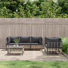 6-Delige Loungeset Met Kussens Poly Rattan Antracietkleurig Donkergrijs 4x hoek + midden + Tafel